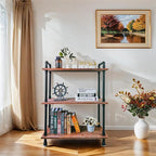 Industrial Bookshelf, 3 Tier Pipe Shelving, Industrial Pipe Shelf - Weathered Brown, 29.5" L x 11.8" W x 39" H