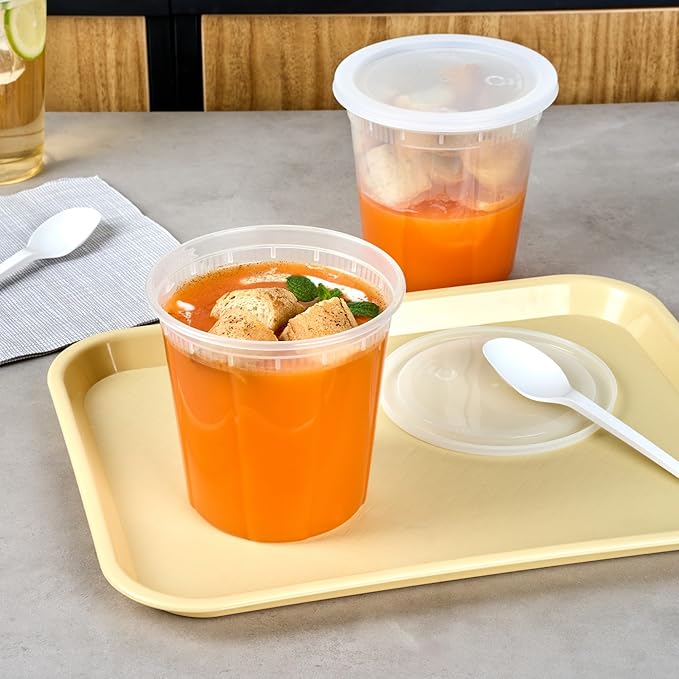 Restaurantware Plastic Food Container 100 Pack of 32 oz Clear Microwave-Safe Storage Container With Lid Leakproof Round Shape Disposable Freezer-Safe