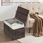 240L Wicker Storage Basket with Lid, Handwoven Rattan Large Shelf Basket with Removable Liner, 63.5 Gallon Wicker Basket for Blanket, Storage Trunk with Handle for Closet, Bedroom, Livingroom, Brown