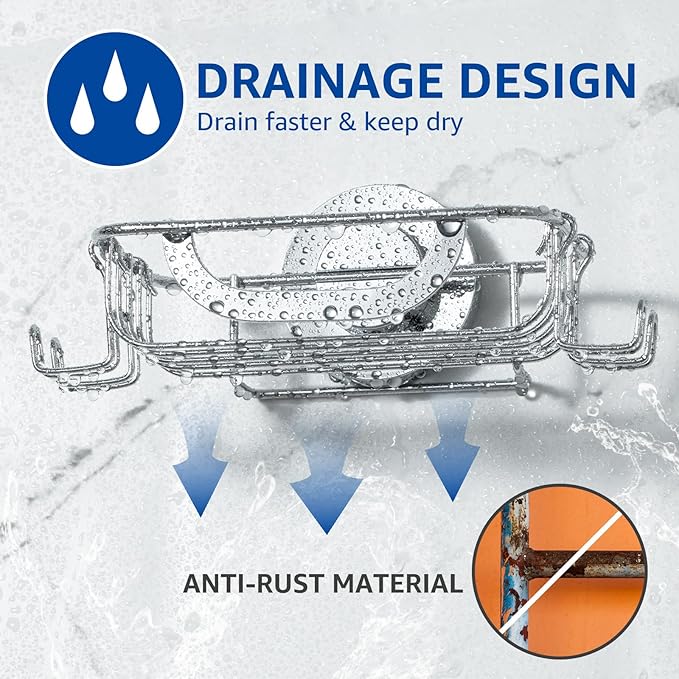 Soap Dish Soap Bar Holder Suction Cup with 4 Hooks, Stainless Steel Soap Saver Tray for Shower Wall, Bathroom, Kitchen, Rustproof No Drilling Bar Soap Holder, Silver