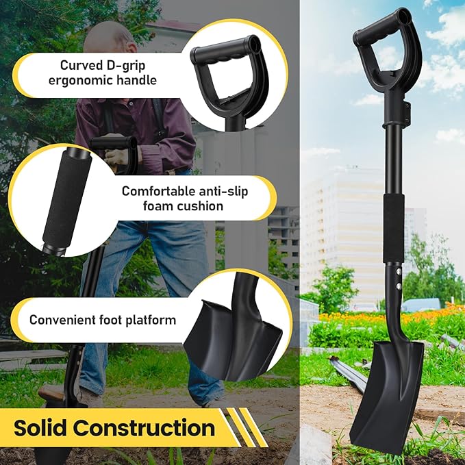 Garden Flat Shovel, 31 inch Small Transfer Shovels Heavy Duty Portable Mini Spade with Curved D-Handle for Gardening, Digging, Camping, Car, Kids Sand Beach Shovels