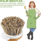 SUBEKYU Dish Brush, Bamboo Dish Scrubber Brush Set with Tray, Natural Kitchen Dishwashing Scrub Brush for Cleaning Dishes/Pans/Pots, Built-in Scraper, Natural Sisal + Palm Bristles, Set of 2