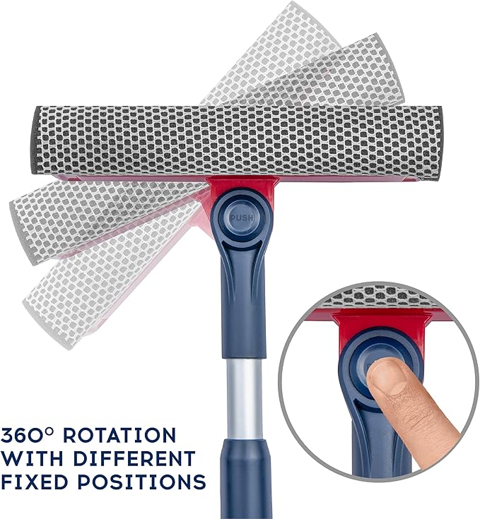 DSV Standard Professional Window Squeegee | 2-in-1 Window Cleaner Sponge and Soft Rubber Strip With Telescopic Extension Pole 20" - 30"(50cm-76cm) | Adjustable To Clean From Multiple Angles