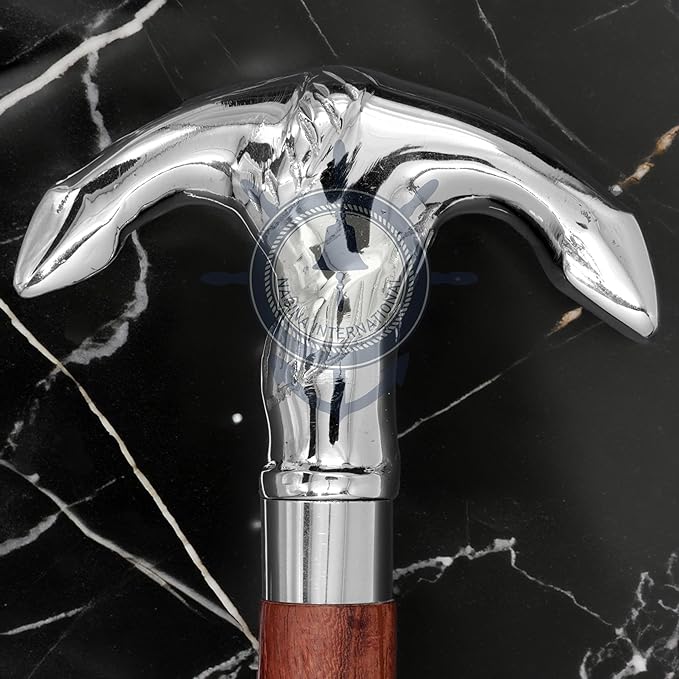 Deluxe Walking Sticks | Rosewood Crafted Cane with Solid Brass Chrome Decorative Bars | Nagina International