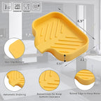 Silicone Bathroom Soap Dishes with Drain Spout-Bathroom and Kitchen Sink Organizer,Sponge Holder,Dish Soap Tray,Perfect for Dispenser,Scrubber,Bottle,Cup on Sink or Counter-Yellow 4.9"×3.2"