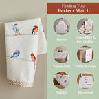 Maison d' Hermine Kitchen Towels Set of 2 100% Cotton 27.50" x 20" Reusable Cloth Tea Dish Towels Absorbent with Hanging Loop for Kitchen, Dining, Cocktail Parties Spring/Summer (Birdies on Wire)