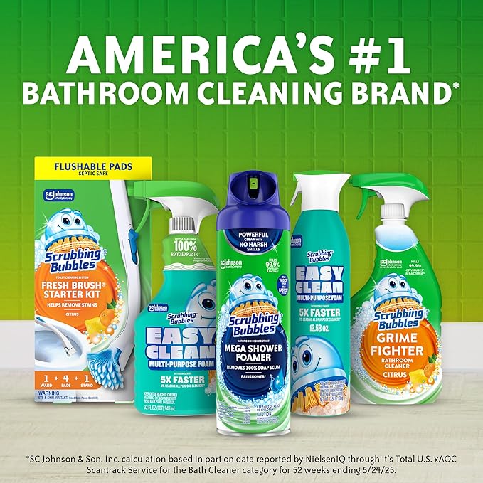 Scrubbing Bubbles Mega Bathroom and Shower Foamer Aerosol, Rainshower Scent, 20oz (Pack of 2)