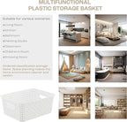 White Plastic Storage Baskets/Bins, 12-Pack Stackable Basket Pantry Organizer, Household Organizers for Bathrooms, Kitchens, Shelves, Classroom, Cabinets, Countertops and Bedrooms