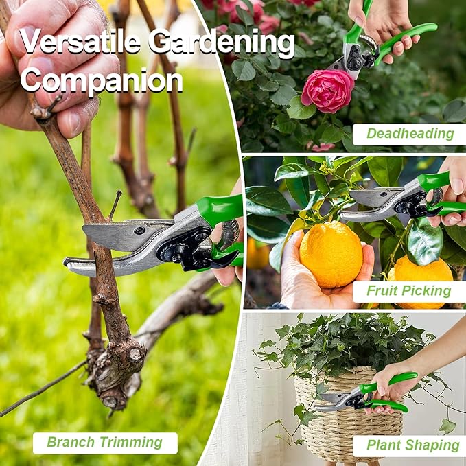 Pro Pruning Shears - Heavy Duty Garden Shears with SK-5 Steel Blades, Ergonomic Non-Slip Handle Tree Branch Cutter & Flower Arranging Tool