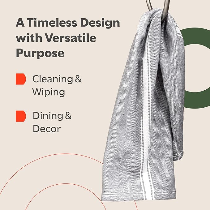 Zeppoli Classic Kitchen Towels - 15 Pack 100% Natural Cotton Towel Set, Reusable Wash Cloths, Absorbent Dish Towels, Machine Washable Hand Towels, Kitchen Essentials - 14” by 25” - Black