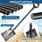 Beach Sifter Sand Scoop for Treasure Hunting, 47" Adjustable Metal Sand Sifter Shovel with Comfort Grip, High Sides for Shells & Relics