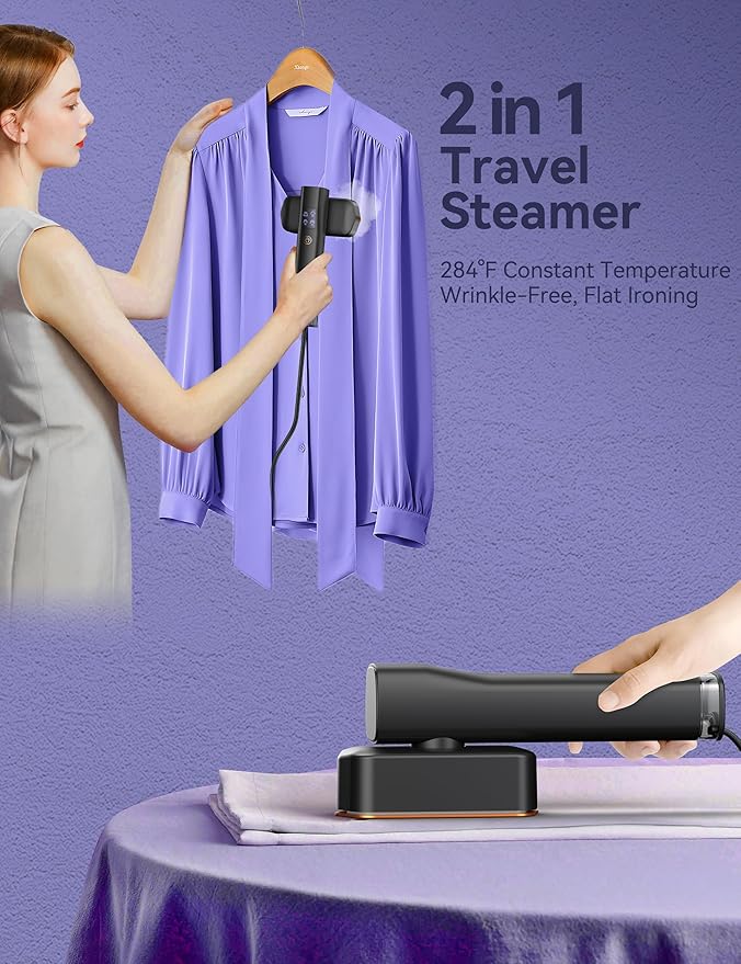 Steamer for Clothes, Sundu Portable 2-in-1 Steamer & Iron, 15s Fast Heat-up, 100ml Water Tank, Ironing Gloves, 20 Min Continuous Steam, Wrinkle Remover for Garment, Travel & Home Use1 (Gray)