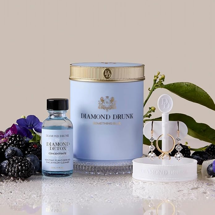 Diamond Drunk The Starter Collections - Non-Toxic, Fine Jewelry Cleaning Kit for Diamond, Gold, & Platinum Rings & More - 2 Months Supply of Safe, Sustainable Cleaner to Restore Shine - Patented Bauble Basket & Reusable Vessel