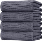 Homaxy 100% Cotton Oversized Waffle Weave Kitchen Dish Towels, Ultra Soft Absorbent Quick Drying Cleaning Towel, 20 x 28 Inches, 4-Pack, Dark Grey