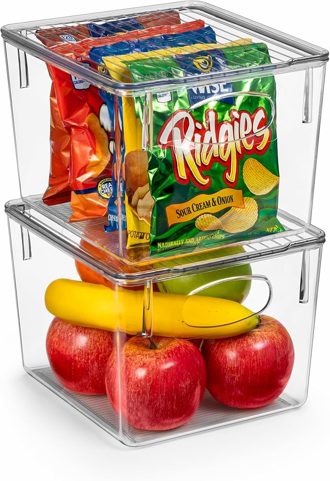 Sorbus Medium Plastic Storage Bins with Lids - Kitchen, Pantry, Refrigerator Organizer Bins - Clear, 2 Pack