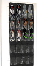 Simple Houseware 24 Pockets - Crystal Clear Over The Door Hanging Shoe Organizer, Black (64'' x 19'')