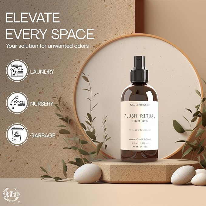 Muse Apothecary Flush Ritual - Aromatic & Refreshing Toilet Spray, Use Before You Go, 4 oz, Infused with Natural Essential Oils - Fresh Citrus, Pack of 2