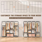 Neatrays Portable Closet, 66 Inch Large Capacity Wardrobe for Closet Organizers and Storage with Non-Woven Fabric Cover, 4 Hanging Rods, 8 Shelves(Grey)