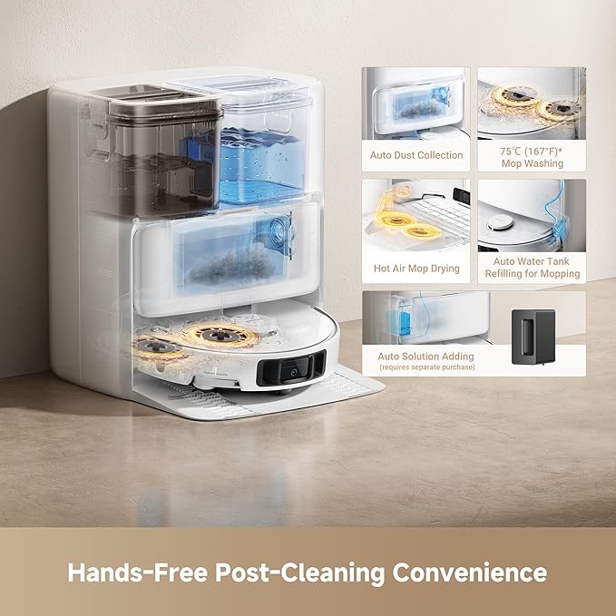 Mova P50 Ultra Robot Vacuum Cleaner with Flexible Mop, 19,000 Pa Suction Power with Anti-Tangle Brush, Corner and Edge Cleaning, 167℉ Automatic Cleaning & Self-Drying & Cleaning, Auto Empty & Refill