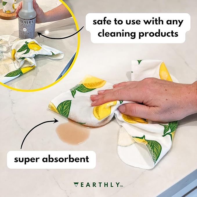 Reusable Paper Towels - 10 Pack - Roll of Washable Cotton Cloth Paper Towels - Paperless Reusable Napkins Cloth Washable - Absorbent + Long Lasting - Zero Waste Products - (Lemon)