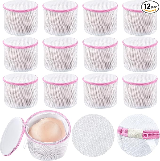 12 Pieces Honeycomb Mesh Laundry Bags for Delicates Underwear Bra Laundry Bags for Washing Machine Sock Laundry Mesh Bags for Delicates Garment Lingerie Wash Bag Net, 6 x 7 Inch (Pink)