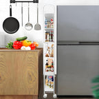 6 Tier 6in Slim Rolling Cart with Handle, White Mobile Shelving Unit with Wheels, Metal Wire Storage Rack with Baskets for Kitchen Bathroom Office Laundry Narrow Piaces