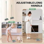 JOYMOOP Dark Teal Green Broom and Dustpan Set, Upright Angle with Built-in Comb Teeth, Ideal for Home, Office, Hardwood, Pet Hair