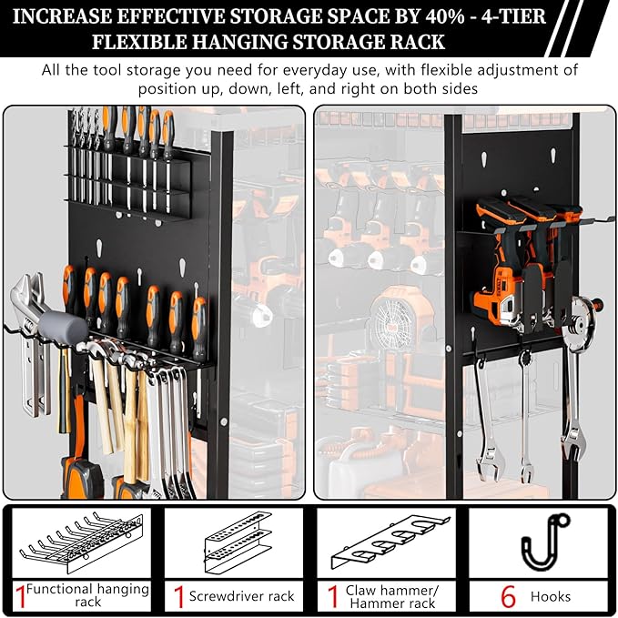Pure Metal Heavy-Duty Tool Cart, Tool Organizer, 4 Layers + 4 Multifunctional Side Hangers, Integrated Design Power Tool Organizer, Practical Gift for Men, Husbands, and Fathers.