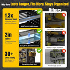 49'' W Power Tool Organizer Wall Mount | Large 620lbs Garage Storage Rack with 12 Cordless Drill Holder | 4-Tier Heavy Duty Metal Utility Shelf for Workshop Organization