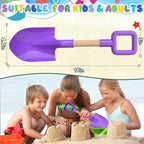 Long Beach Shovel Sand Spades Wood Handle, Sturdy Scoop Sandbox Toys for Kids Adults, Garden Backyard Planting Tools Kit for Digging, ABS Plastic Spade Beach Essential - Yellow Purple