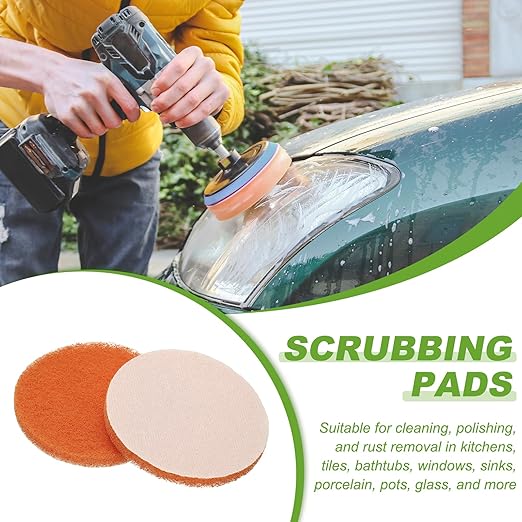 Power Scrub Pads, Scrubbing Pads 2000 Grits Scouring Discs - Fitting for (Home Kitchen Cleaning - Drill Attachment - Scrubber Replacement) 8 Pcs & 4 Inch & Orange