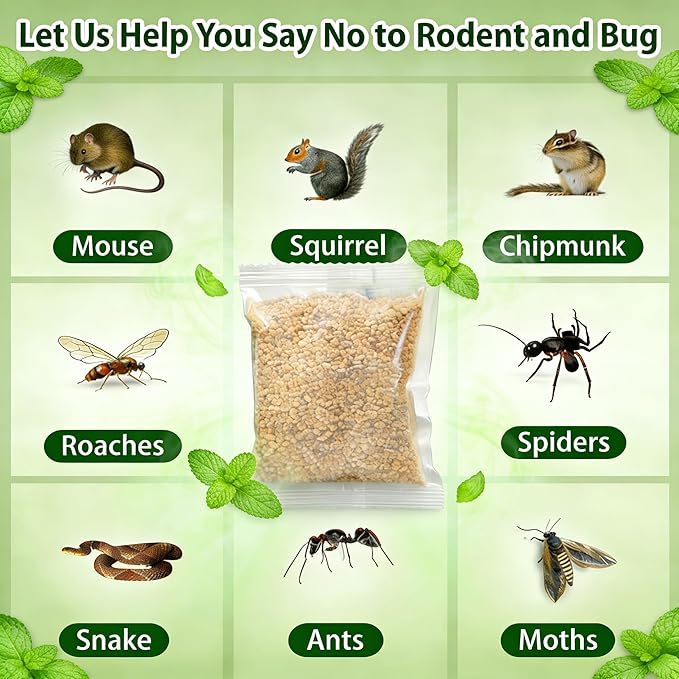Mouse Repellent Pouches Squirrel Repellent 10 Pack Peppermint Oil Repellent for Mouse, Roach, Rodent, Spider, Ant, Mice, Rats, Pest Control Indoor & Outdoor, Natural Mouse Family & Pet Safe