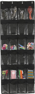 Simple Houseware 24 Pockets - Crystal Clear Over The Door Hanging Shoe Organizer, Black (64'' x 19'')