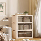 SAILUN 83Gal/335Qt Stackable Storage Bins Folding Collapsible Storage Bins with Lid, Closet Organizers and Box with Door Beige 26" W x 17" D x 43.7" H