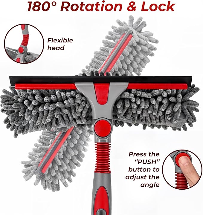 DSV Standard Squeegee Window Cleaner Tool 2-in-1 Window Squeegee for Window Cleaning, 60” Window Cleaning Squeegee Kit with Bendable Head, Window Cleaning Tool With Extension Pole for Home, Car, Glass