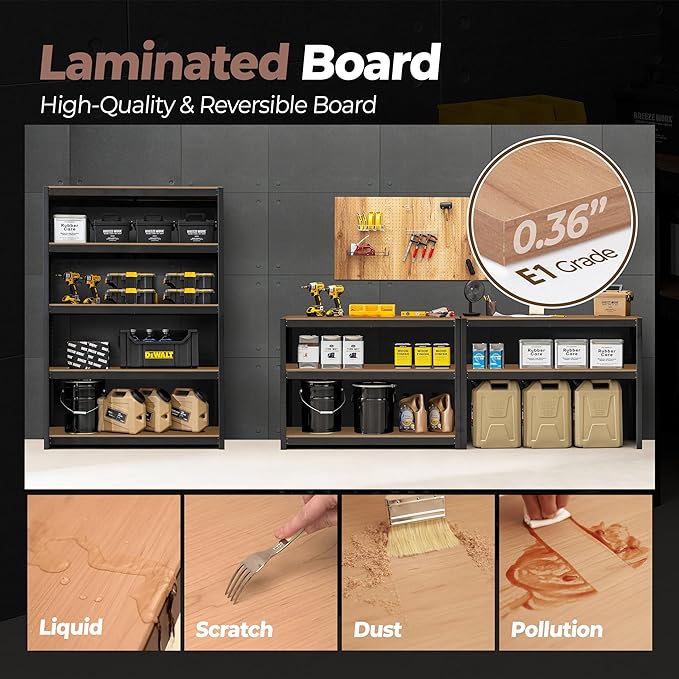 HOMEDANT House 48" Wide Boltless Heavy Duty Garage Storage Shelving Adjustable 5-Tier Metal Shelves Laminated Organization Shelf Industrial Utility Rack for Pantry Warehouse Office Store 1Pack