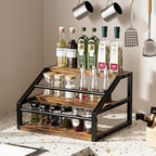 Coffee Syrup Rack Organizer, Spice Racks, Syrup Bottle Holder Stand for Coffee Bar, 3-Tier 12 Bottles Storage Shelves for Syrup, Wine, Dressing for Kitchen Countertop, Rustic Brown