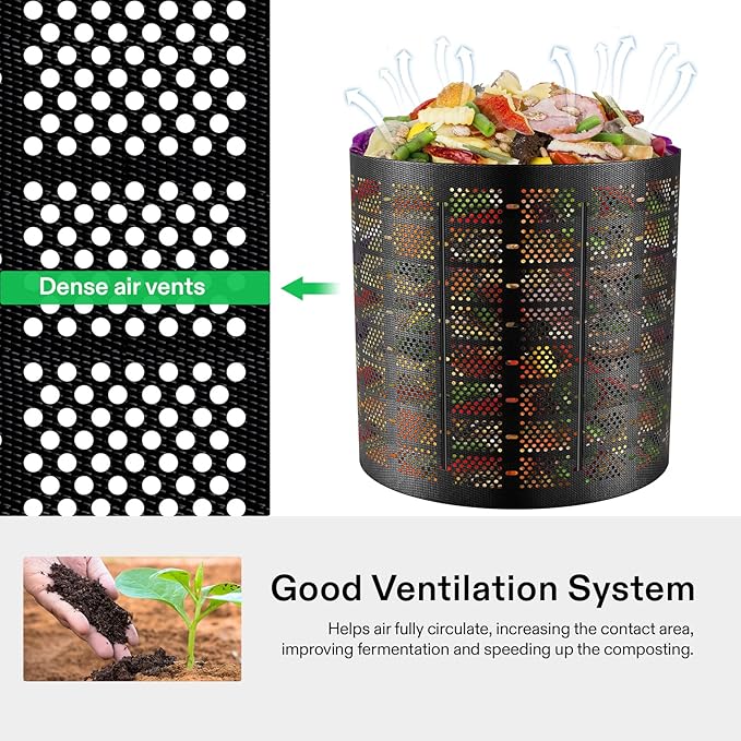 VIVOSUN 300 Gallon Outdoor Compost Bin, Expandable Composter, Easy to Setup & Large Capacity for Backyard, Lawn (Black with Gloves)