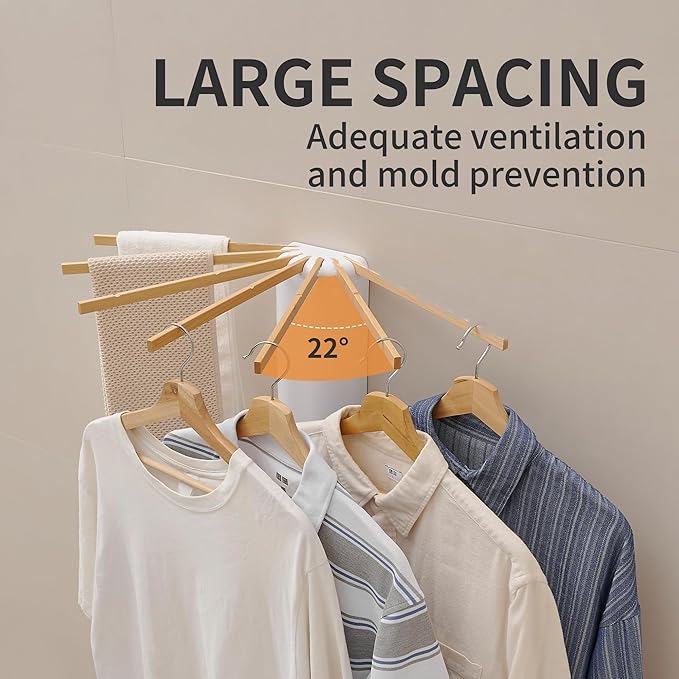 LEQ Wall Mounted Clothes Drying Rack, Garment Rack Foldable Space Saving Laundry Drying Rack with 7 Hanging Rods,Drying Rack Clothing for Laundry Balcony Bedroom Household Wooden