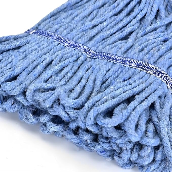 Matthew Cleaning Heavy Duty Mop Head Commercial Replacement for General and Floor Cleaning , Wet Industrial Blue Cotton Looped End String Head Refill (Pack of 12) Blue