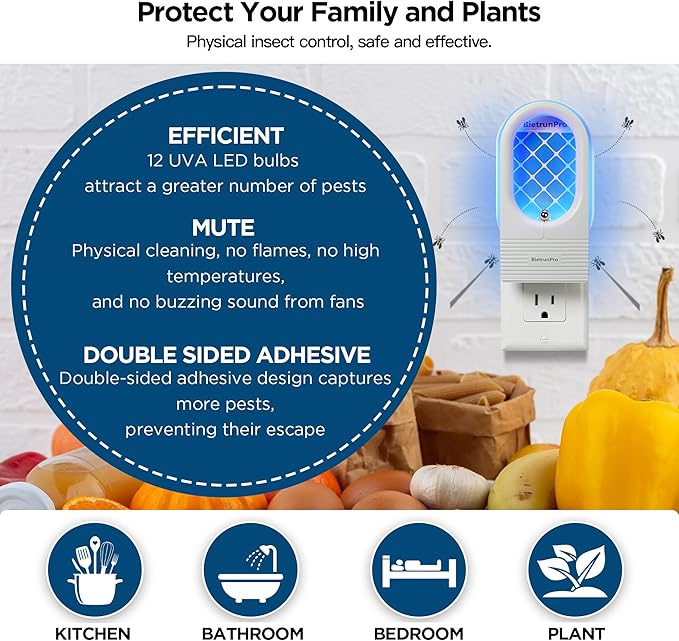 Fruit Fly Traps/Gnat Traps for Indoors, UV＆Blue Light Plug-in Gnats Killer Bug Trap, NAT Killer, Flying Insect Catcher Trap for Fruit Flies, Moths, Mosquitoes, Fungus, Get Rid of Gnat Infestation