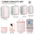 10 Set Compression Packing Cubes for Travel Essentials,Compressible Expandable Packing Cubes for Suitcase,OlarHike Luggage Organizer Bags for Travel,Handy Helper for Organizing Clothes(Pink Stripped)