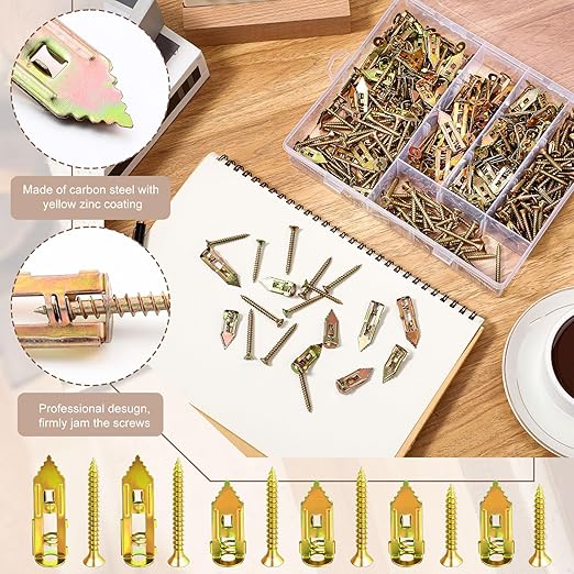 420 Pcs Self Drilling Drywall Anchors with Screws Kit, 2 Sizes Anchors and 3 Sizes Expansion Screws Kit with a Storage Box, Zinc Plated Steel Wall Anchor Screw No Drilling Required