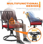 NUU GARDEN 3 Piece Outdoor Bistro Set, Iron Swivel Chairs with Red Cushions and 20" Round Bistro Table, Powder-Coated Iron Frame for Patio, Deck, Garden, Backyard, Black