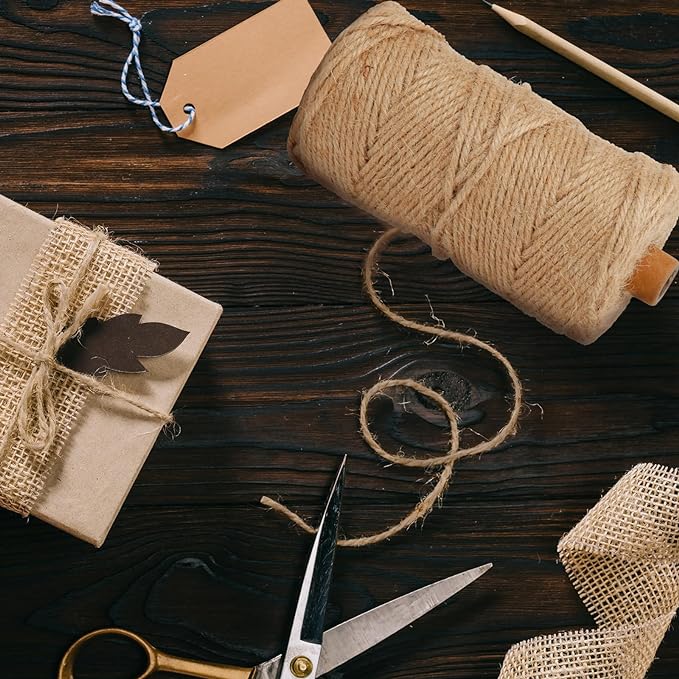 Natural 3mm Jute Twine String, 1000-FT Hemp Rope for Gardening, Handmde Crafts, Climbing Plant Tomato Support, Gift Wrapping, Industrial Packing and Bundling, Home Mason Jars Christmas Wedding Décor