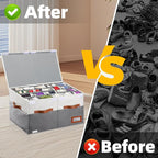 Supowin Shoe Organizer for Closet, Foldable Shoe Storage Bins with Lid & Adjustable Dividers, Fabric Shoe Box Storage Containers with Four Reinforced Handles, Fits 20 Pairs, 1 Pack, Grey