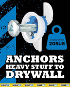 Gripit Blue Drywall Anchors | Pack of 4 (Up to 205Ibs/93kg) | Heavy Duty Drywall Anchors | Wall Anchors & Screws for Drywall | Anchors Screws Kit | Plaster Wall Anchors | 1" Inch Drill Bit | Reusable