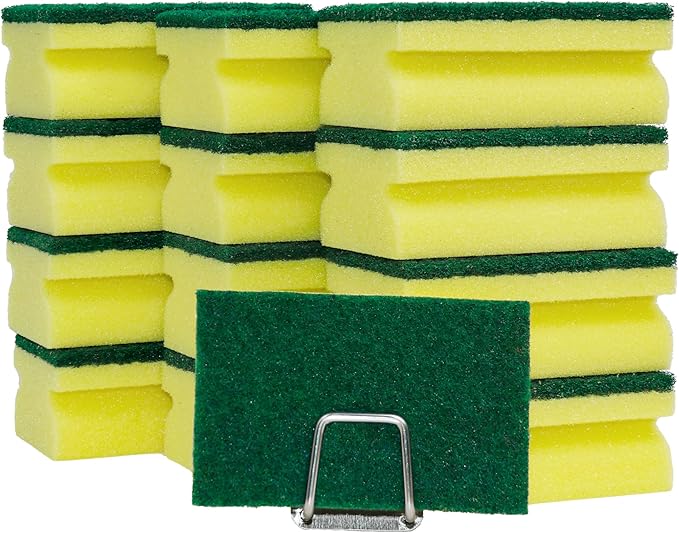 Sponges, Eco Non-Scratch Sponges Scrub Pads, Sponges for Cleaning Kitchen and Dish Cleaning,12 Scrubbing Sponges+ Draining Rack