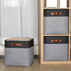 HNZIGE 13x13x13 Storage Baskets (4 Pack) Large Fabric Storage Cubes for Shelves, Storage Cube Bins for Gift with Leather Handles for Home, Kids Room, Closet (White&Black)