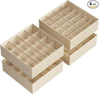 SONGMICS Set of 4 Drawer Organizers, Closet Organizers for Underwear, 80 Cells, Foldable Sock Holders, 11.8 x 11.8 x 3.9 Inches, for Storing Socks, Ties, Belts, Sand Beige URUS011K01